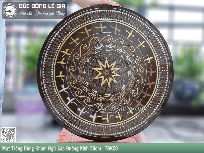 Mặt Trống Đồng Khảm Ngũ Sắc Đường Kính 50cm - TĐK50