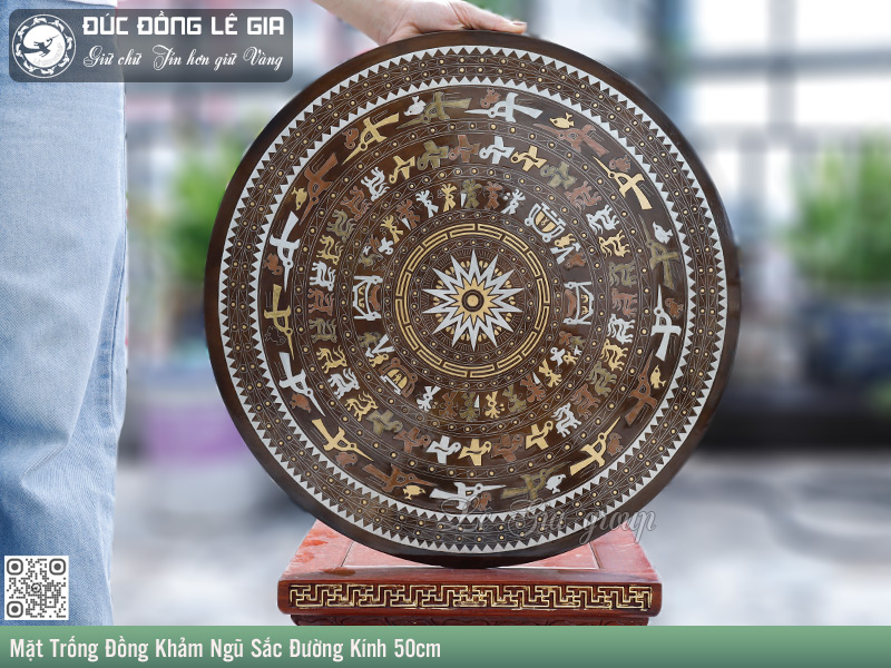 Mặt Trống Đồng Khảm Ngũ Sắc Đường Kính 50cm