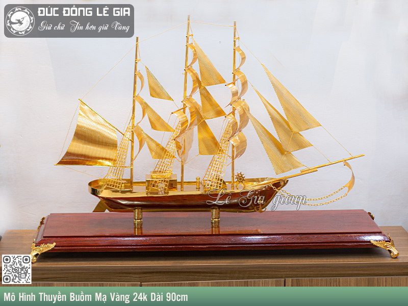 Ảnh Mô Hình Thuyền Buồm Mạ Vàng 24k Dài 90cm