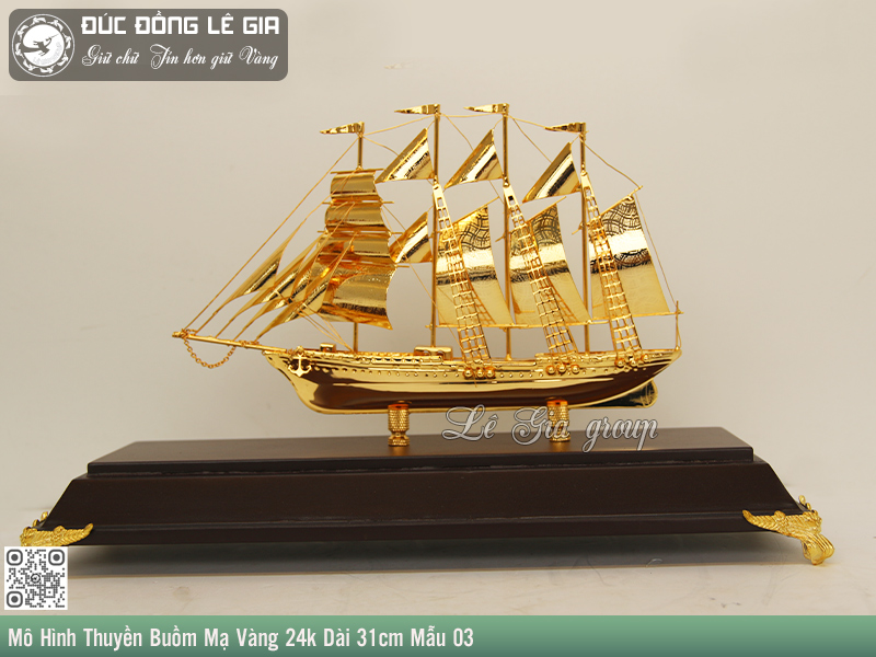 Mô Hình Thuyền Buồm Mạ Vàng 24k Dài 31cm Mẫu 03