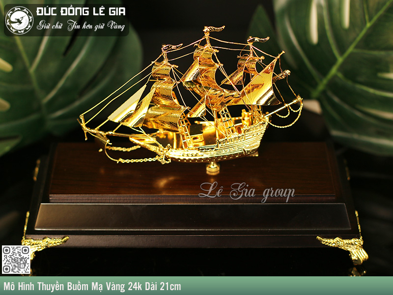 Ảnh Mô Hình Thuyền Buồm Mạ Vàng 24k Dài 21cm