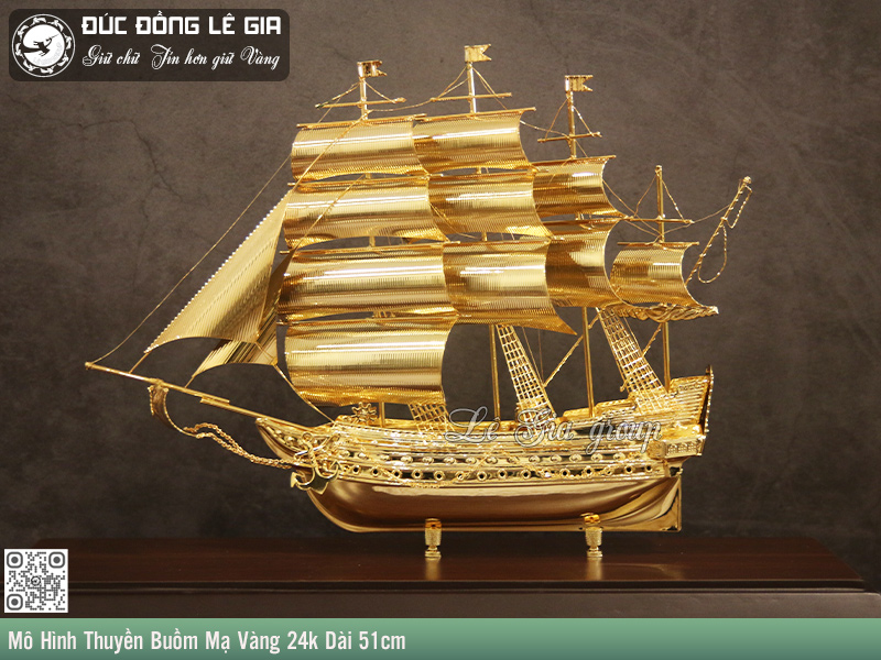 Mô Hình Thuyền Buồm Mạ Vàng 24k Dài 51cm