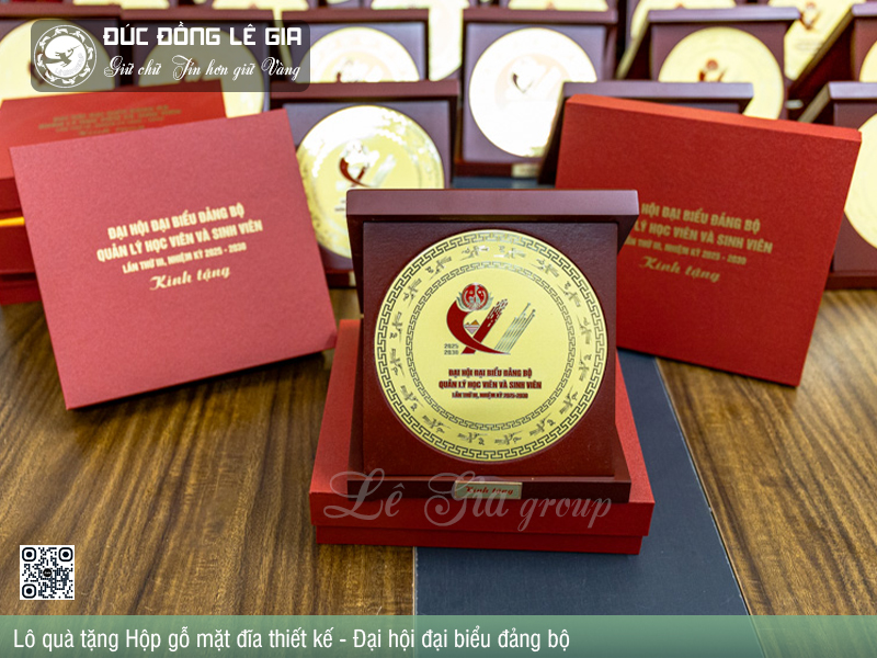 Lô quà tặng Hộp gỗ mặt đĩa thiết kế - Đại hội đại biểu đảng bộ