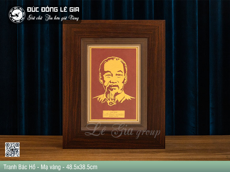 Ảnh Tranh Chân Dung Bác Hồ Bằng Đồng Mạ vàng - 48.5x38.5