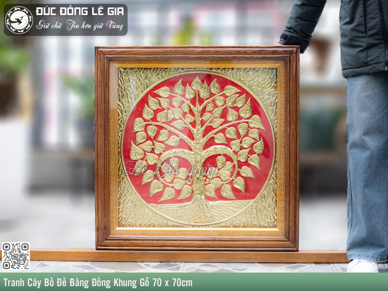 Tranh Cây Bồ Đề Bằng Đồng Khung Gỗ 70 x 70cm