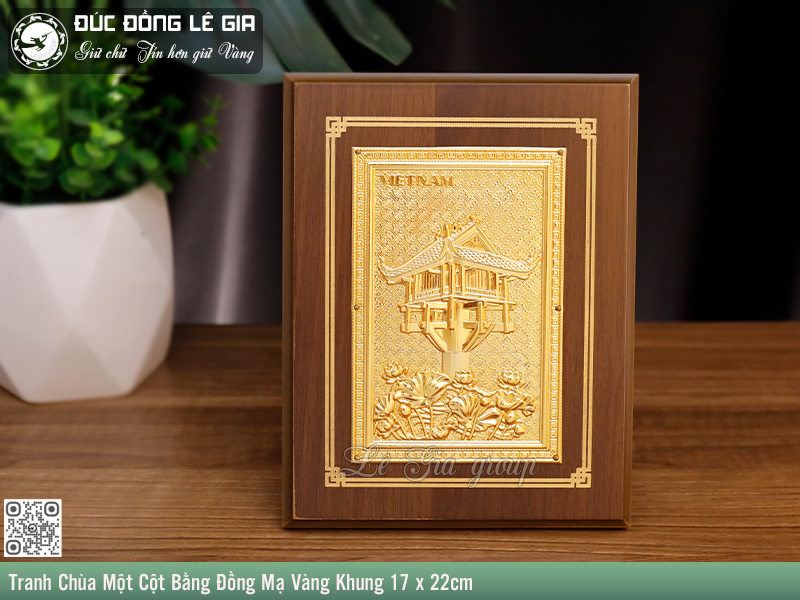 Tranh Chùa Một Cột Bằng Đồng Mạ Vàng Khổ Đứng