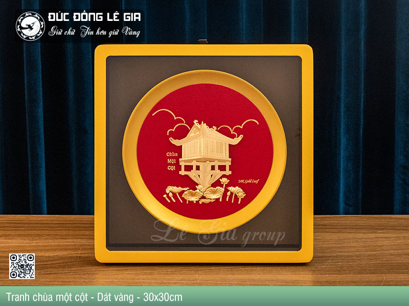 Tranh chùa một cột - dát vàng - 30x30