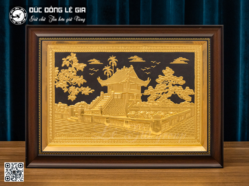 Tranh Chùa Một Cột - Đồng Dát Vàng - 54x39cm