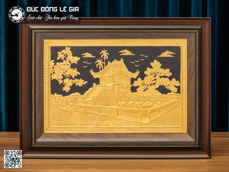 Tranh Chùa Một Cột - Đồng dát vàng - 56 x 41cm