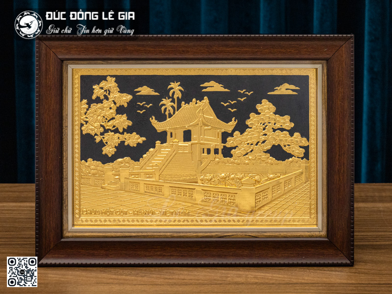 Tranh Chùa Một Cột - Đồng dát vàng - 36 x 26cm