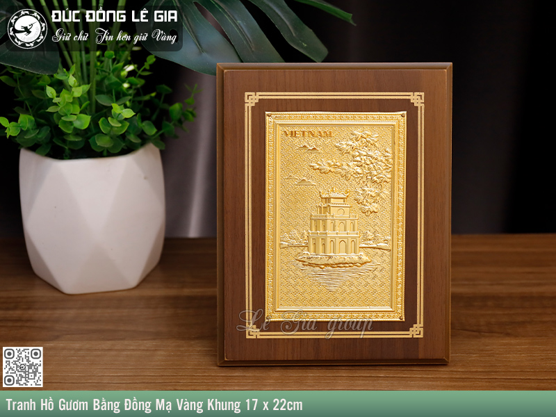 Tranh Hồ Gươm Bằng Đồng Mạ Vàng Khung 17 x 22cm