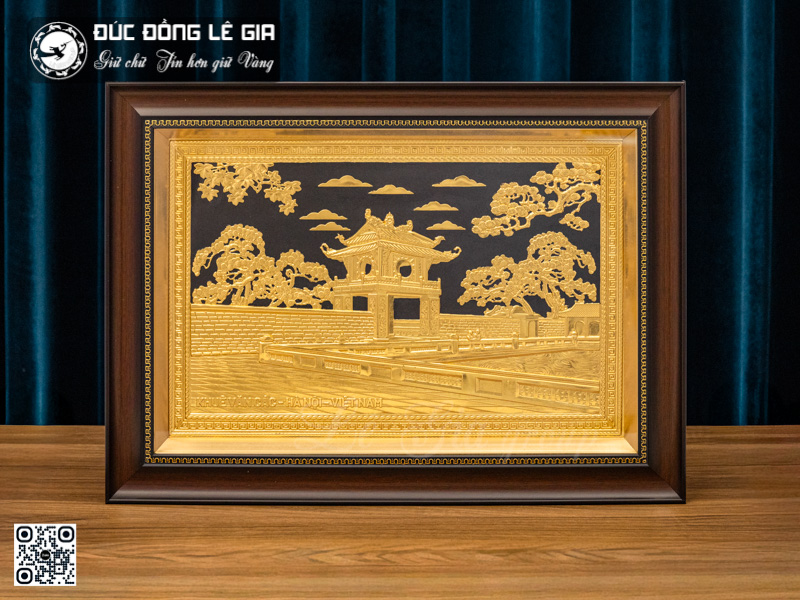 Tranh Khuê Văn Các - Đồng Dát Vàng nền đen - 54x39cm