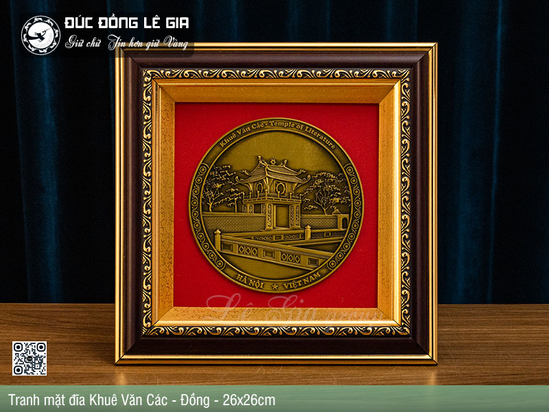 Tranh mặt đĩa Khuê Văn Các bằng đồng (khổ 26x26) – Món quà tôn vinh tri thức và văn hóa Hà Thành