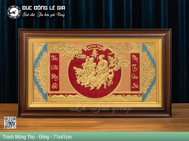 Tranh Mừng Thọ Bằng Đồng Khung 71 x 41cm