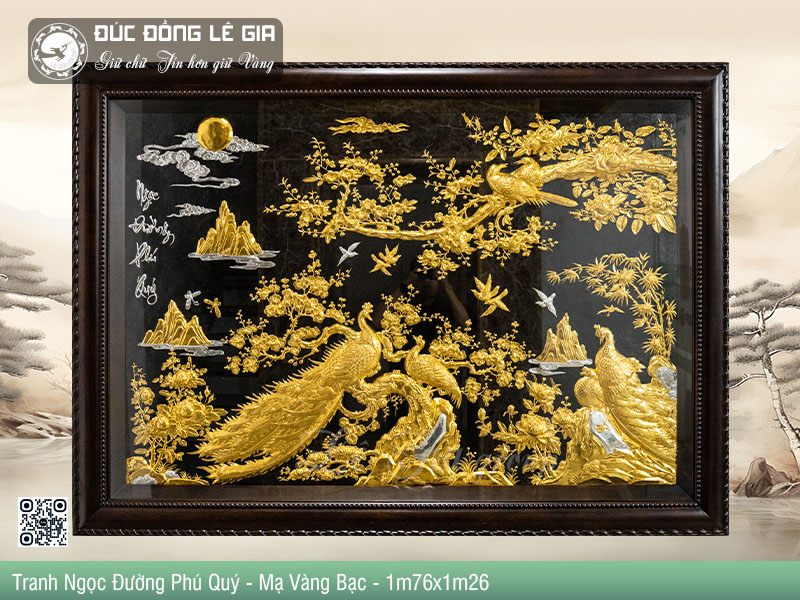 Tranh Ngọc Đường Phú Quý Bằng Đồng Dát Vàng 24k và Bạc 1m76 x 1m26
