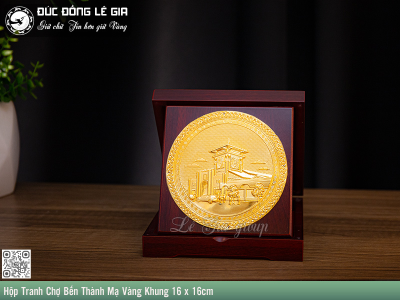Hộp Tranh Chợ Bến Thành Mạ Vàng Khung 16 x 16cm
