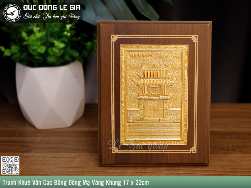 Tranh Khuê Văn Các Bằng Đồng Mạ Vàng Khổ Đứng