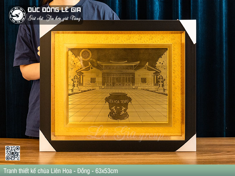 Tranh thiết kế chùa Liên Hoa Bằng Đồng Khung 63x53cm