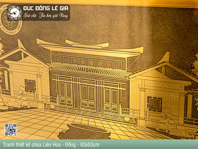 Tranh thiết kế chùa Liên Hoa Bằng Đồng Khung 63x53cm