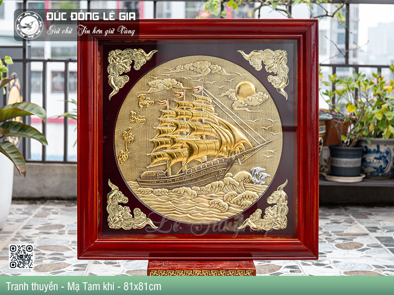 Tranh thuyền Dát Tam khí - 81x81cm