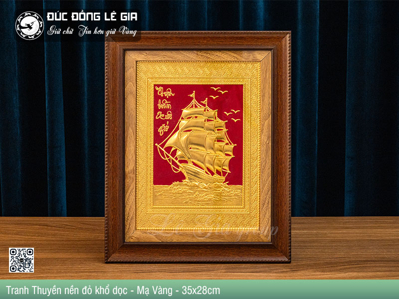 Tranh Thuận Buồm Xuôi Gió khổ dọc - Mạ Vàng - 35x28