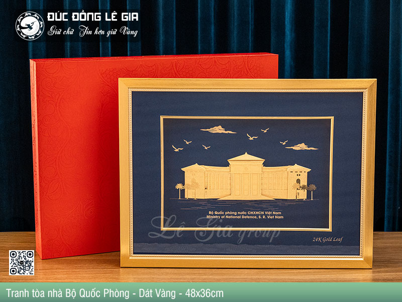 Tranh tòa nhà BQP - Dát Vàng - 48x36cm