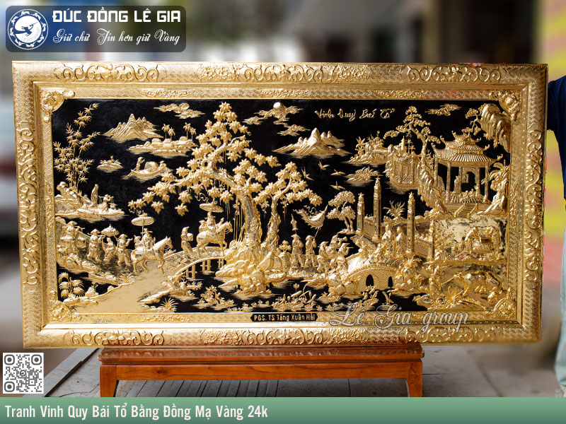 Tranh Vinh Quy Bái Tổ Bằng Đồng Mạ Vàng 24k