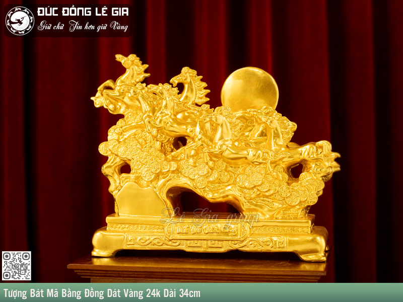 Ảnh Tượng Bát Mã Bằng Đồng Dát Vàng 24k Dài 34cm