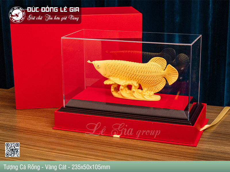 Tượng Cá Rồng Bằng Đồng Mạ Vàng Cát