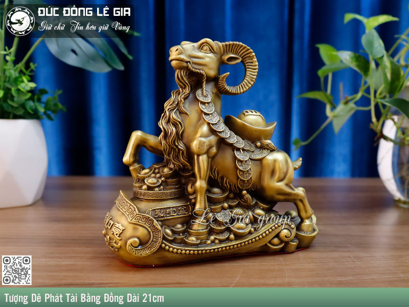 Tượng Dê Phát Tài Bằng Đồng Dài 21cm