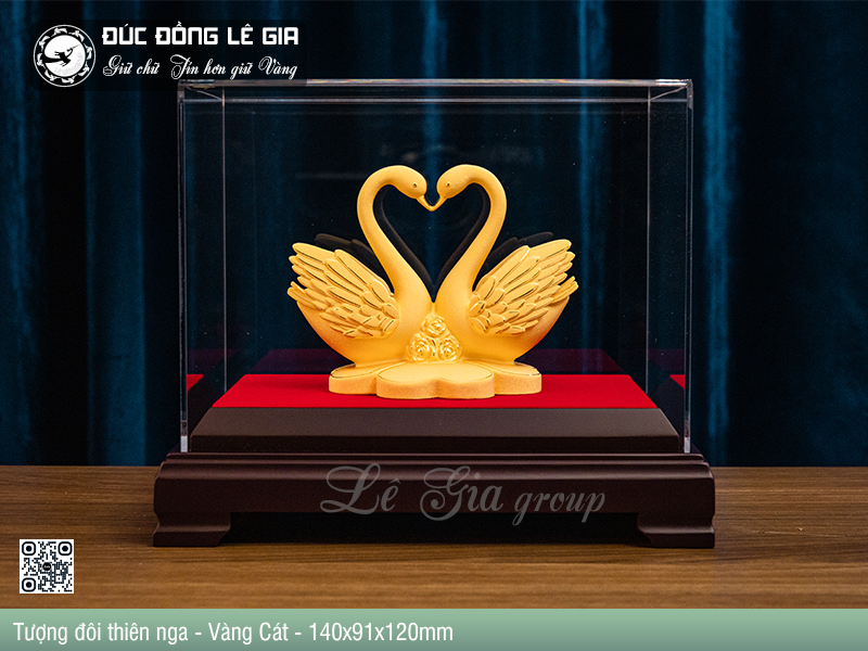 Tượng đôi thiên nga bằng đồng Mạ Vàng Cát