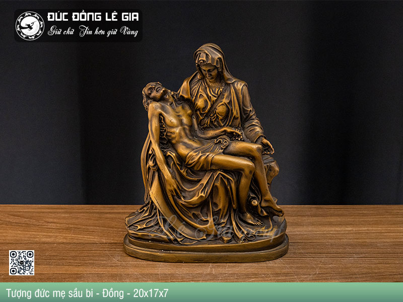 Tượng đức mẹ sầu bi - Đồng - 20x17x7 cm
