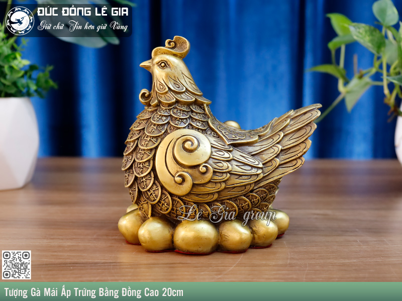 Tượng Gà Mái Ấp Trứng Bằng Đồng Cao 20cm