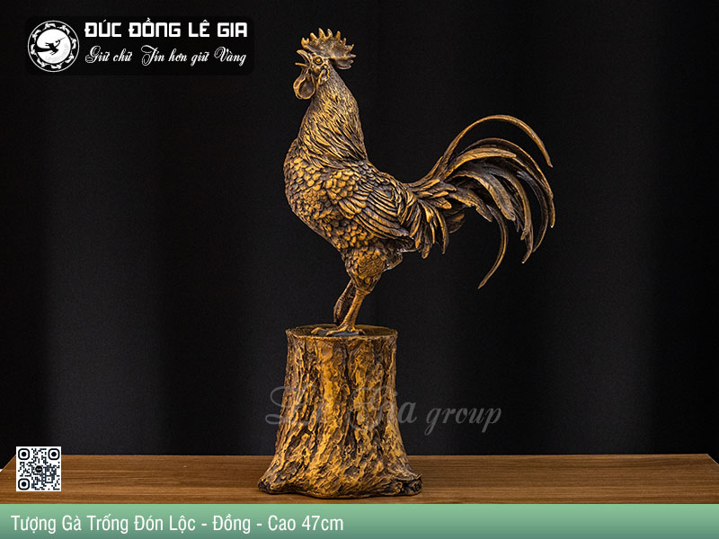 Tượng Gà Trống Đón Lộc Bằng Đồng - Cao 47cm