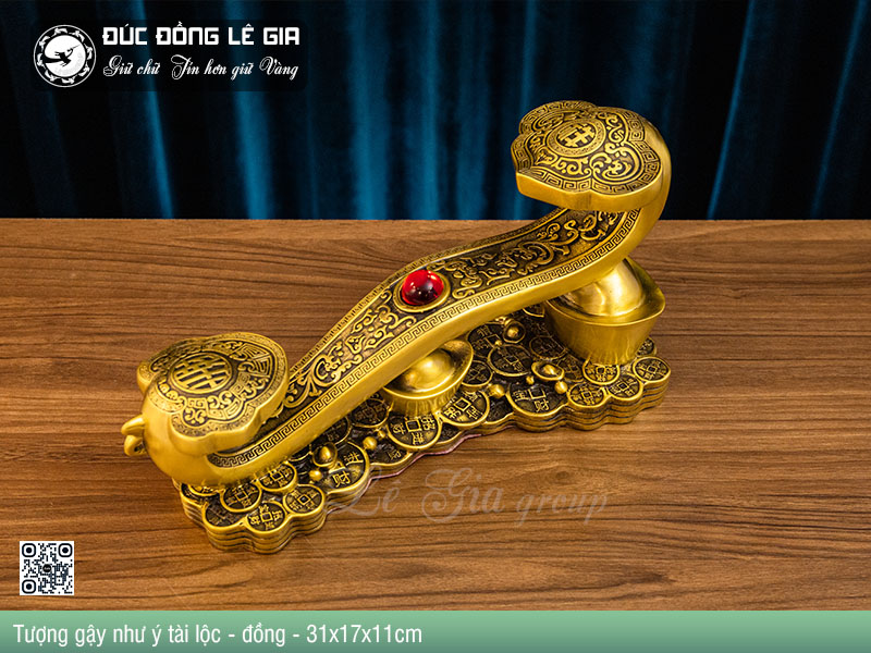 Tượng Gậy Như Ý Tài Lộc - đồng - 31x17x11