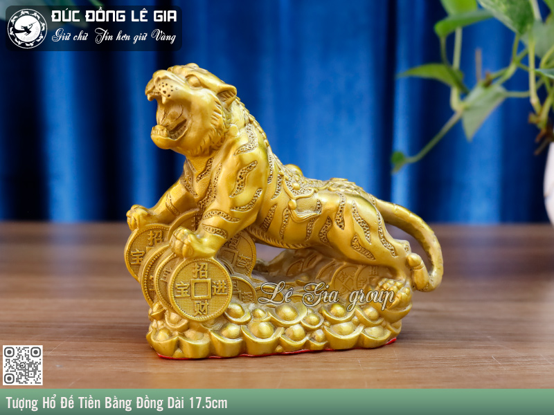 Tượng Hổ Đế Tiền Bằng Đồng Dài 17.5cm