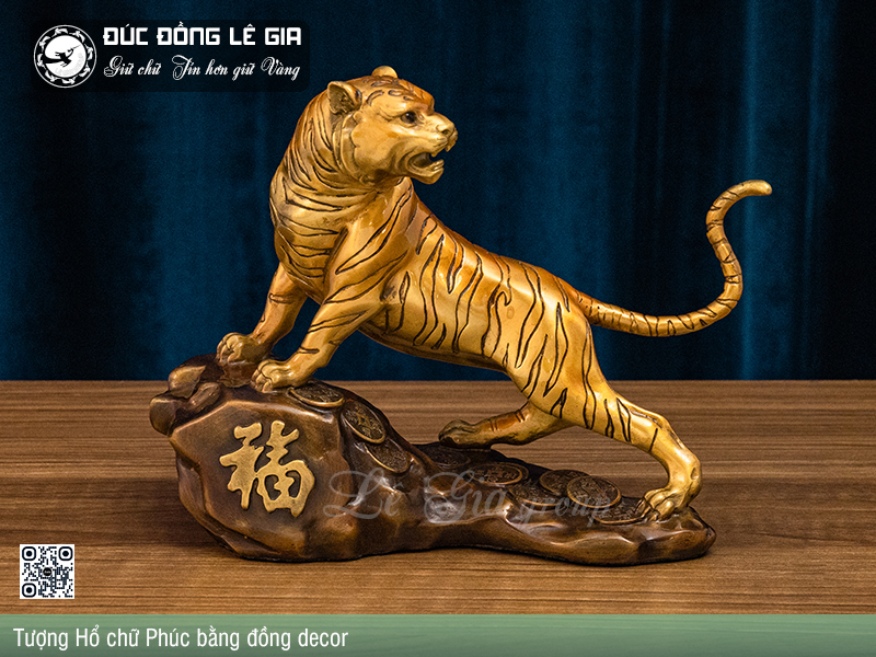 Tượng Hổ chữ Phúc bằng đồng decor