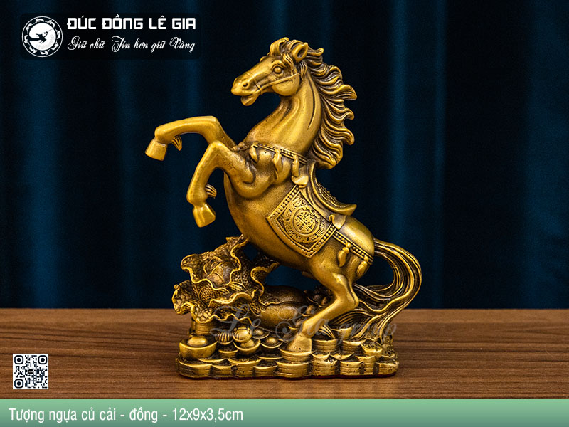 Tượng Ngựa Kim Mã Phú Quý - đồng - 12x9x3,5
