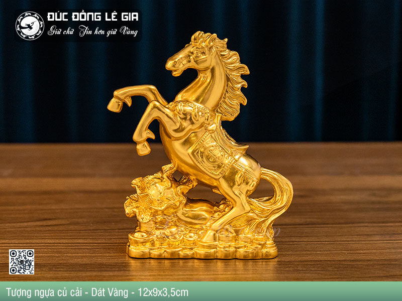 Tượng Ngựa Của Cải Bằng Đồng Dát Vàng 24k - 12x9x3,5