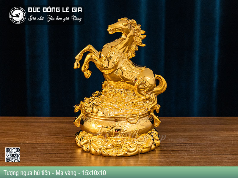 Tượng ngựa đứng hũ tiền - Mạ vàng 24k - 15x10x10