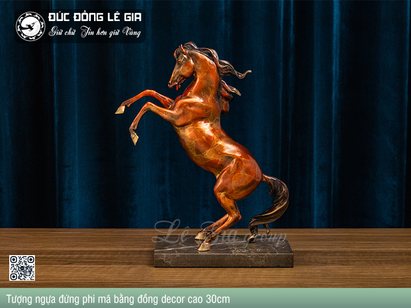 Tượng ngựa đứng phi mã bằng đồng decor cao 30cm