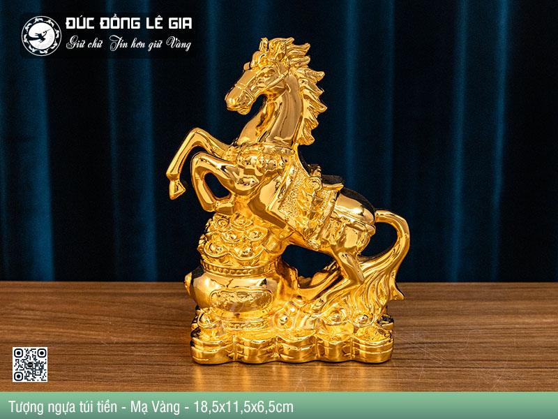 Tượng ngựa túi tiền - Mạ Vàng - 18,5x11,5x6,5
