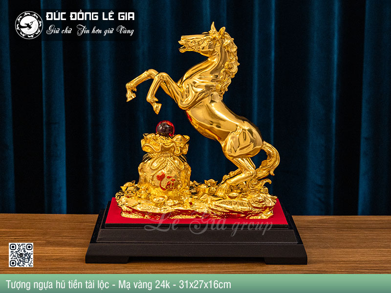 Ảnh Tượng Ngựa - Kim Mã Chiêu Tài Bằng Đồng Mạ Vàng 24k