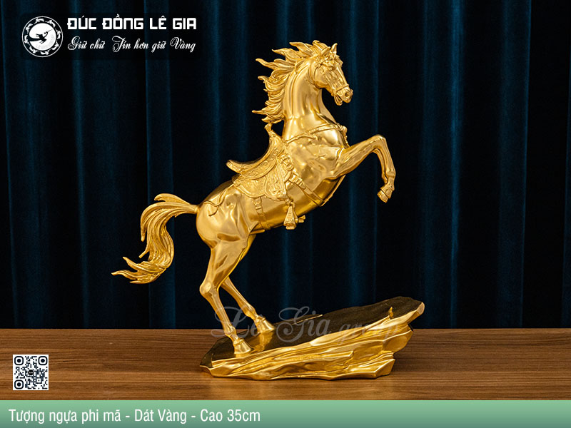 Tượng ngựa Kim Mã Phát Lộc - Dát Vàng 24k - Cao 35cm