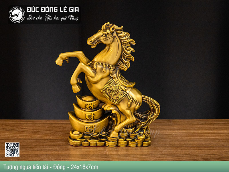Tượng Ngựa Thỏi vàng Bằng Đồng - 24x16x7