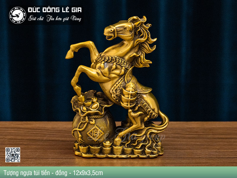 Tượng ngựa túi tiền bằng đồng - 12x9x3,5cm