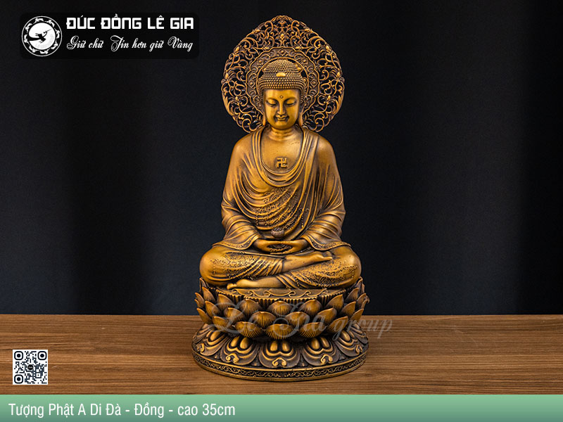 Tượng Phật A Di Đà Bằng Đồng - cao 35cm