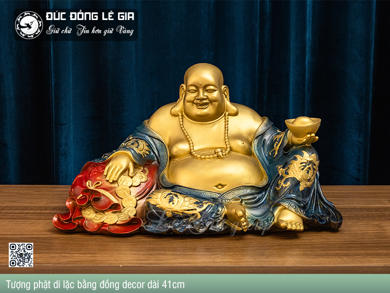 Tượng phật di lặc bằng đồng decor dài 41cm