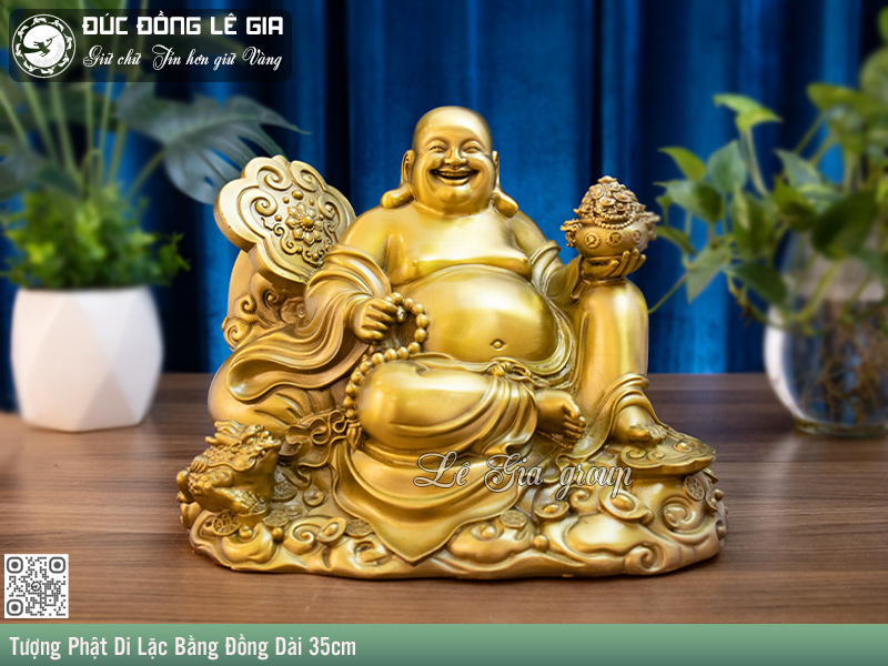 Tượng Phật Di Lặc Bằng Đồng Dài 35cm