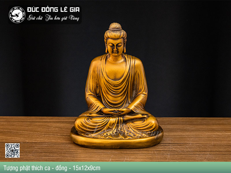 Tượng phật thích ca mâu ni bằng đồng - 15x12x9